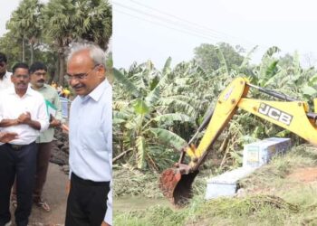 சேதமடைந்த சாலைகளை சீரமைக்கும் பணிகளை அமைச்சர் எ.வ.வேலு ஆய்வு.