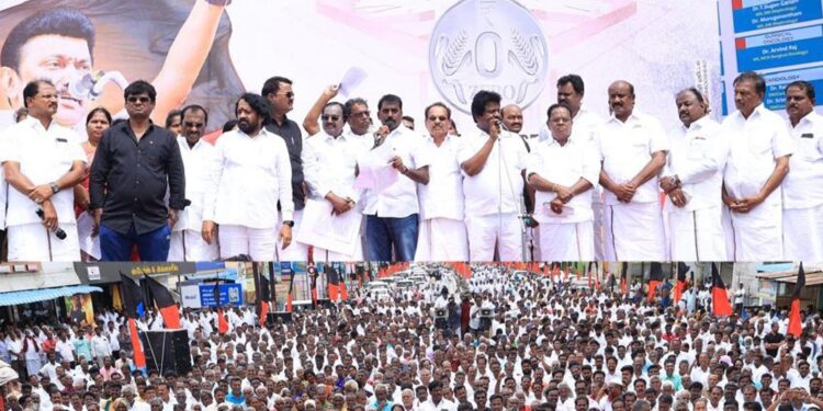 திருவண்ணாமலையில் ஒன்றிய பாஜக அரசை கண்டித்துதி.மு.க. சார்பில் கண்டன ஆர்ப்பாட்டம்