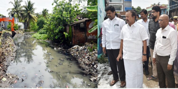 விழுப்புரத்தில் வாய்க்கால் தூர்வாரும் பணிகள் அமைச்சர் பொன்முடி, ஆட்சியர் ஆய்வு
