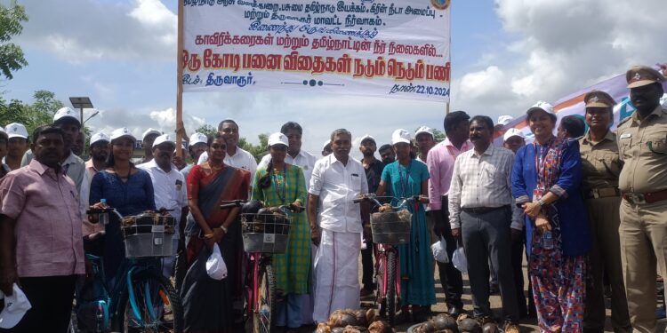 திருவாரூரில் ஒரு கோடி பனைவிதைகள் நடும் பணி