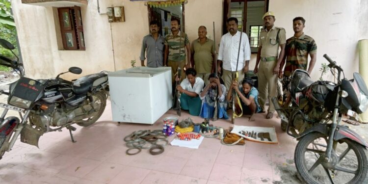 வனவிலங்குகளை வேட்டையாடிய ஒரே குடும்பத்தைச் சேர்ந்த மூவர் கைது