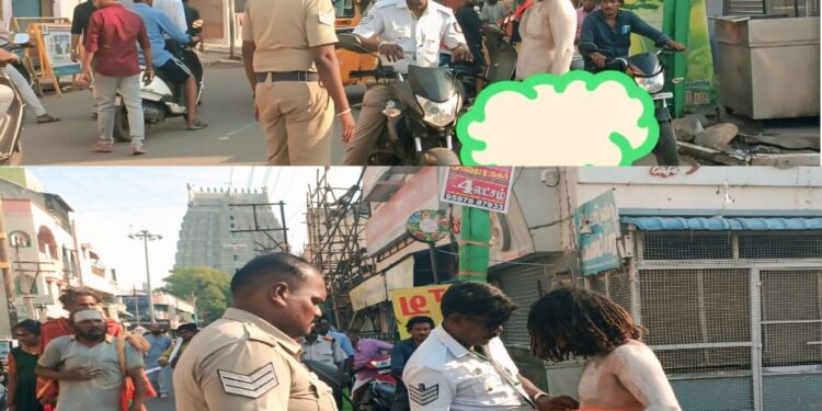 தி.மலை அருணாச்சலேஸ்வரர் கோயில் கிரிவலப் பாதையில் நிர்வாண சாமியார் கிரிவலம் சென்றதால் பரபரப்பு